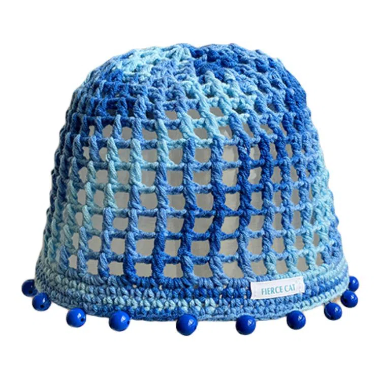 艾佳微 彩色多巴胺串珠吊坠镂空包头帽春夏季薄款民族风显脸小流苏帽子 聚酯纤维 针织帽 男女同款情侣款