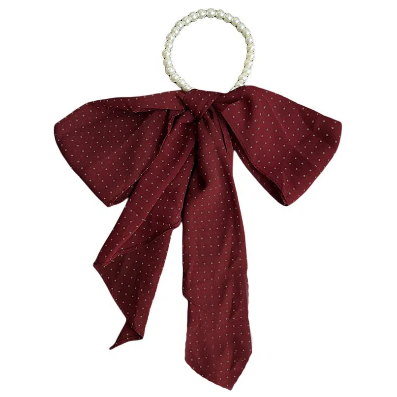 艾佳微 高级感波点玫瑰珍珠夏季薄款系脖飘带围巾百搭长条丝带 丝巾 男女同款情侣款