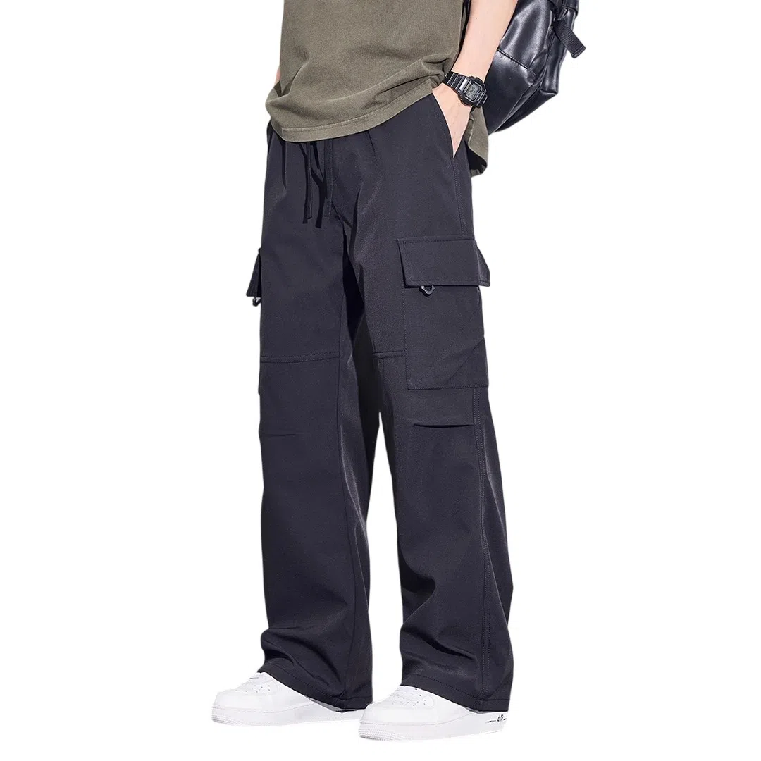 顶峰保罗 美式潮牌冰丝薄款无性别主义户外多口袋工装裤宽松直筒阔腿运动伞兵裤休闲裤 男女同款