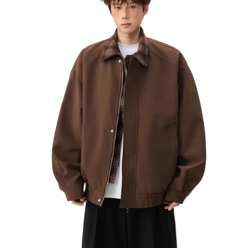 轻迎  美式复古巴恩风假两件夹克宽松拼接外套高级感棒球服 男款