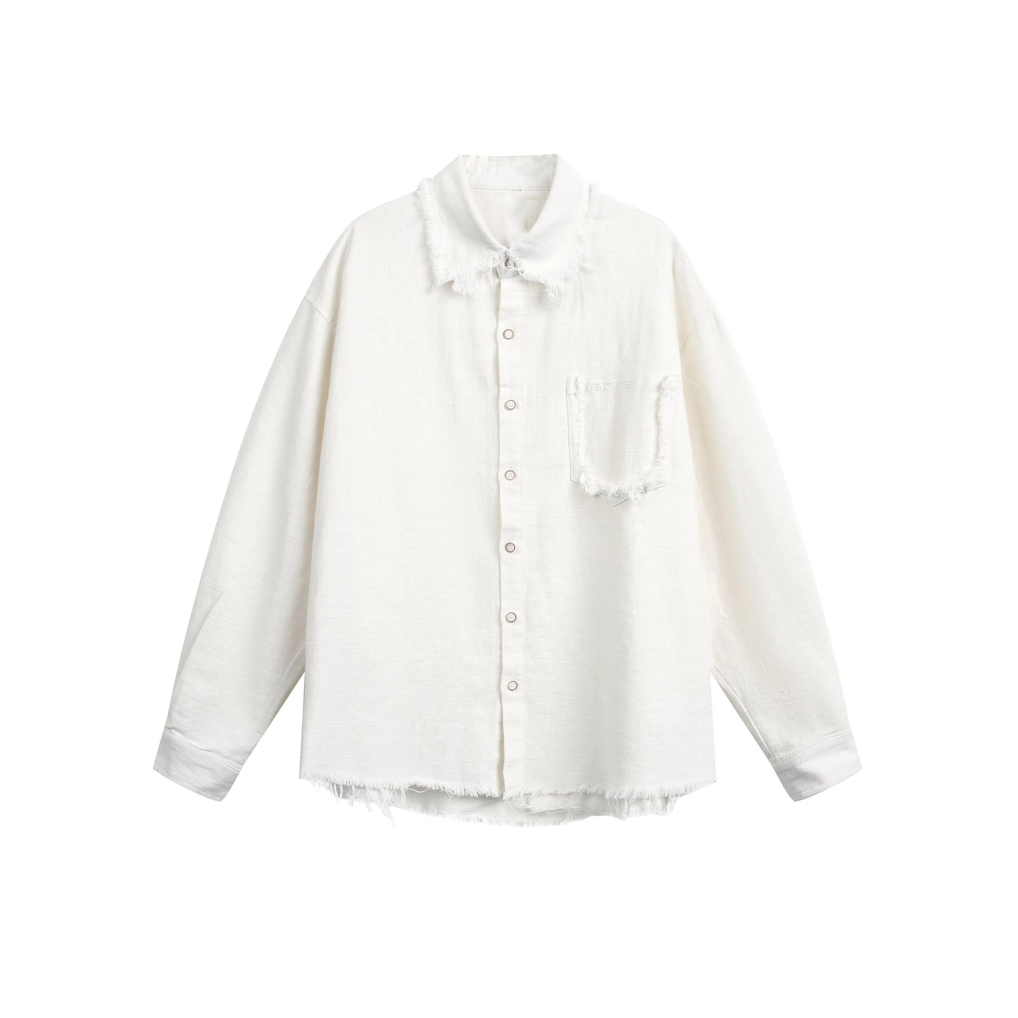 【dme】 美式潮牌复古做旧毛边长袖纯色简约宽松休闲百搭上衣衬衫 男女同款