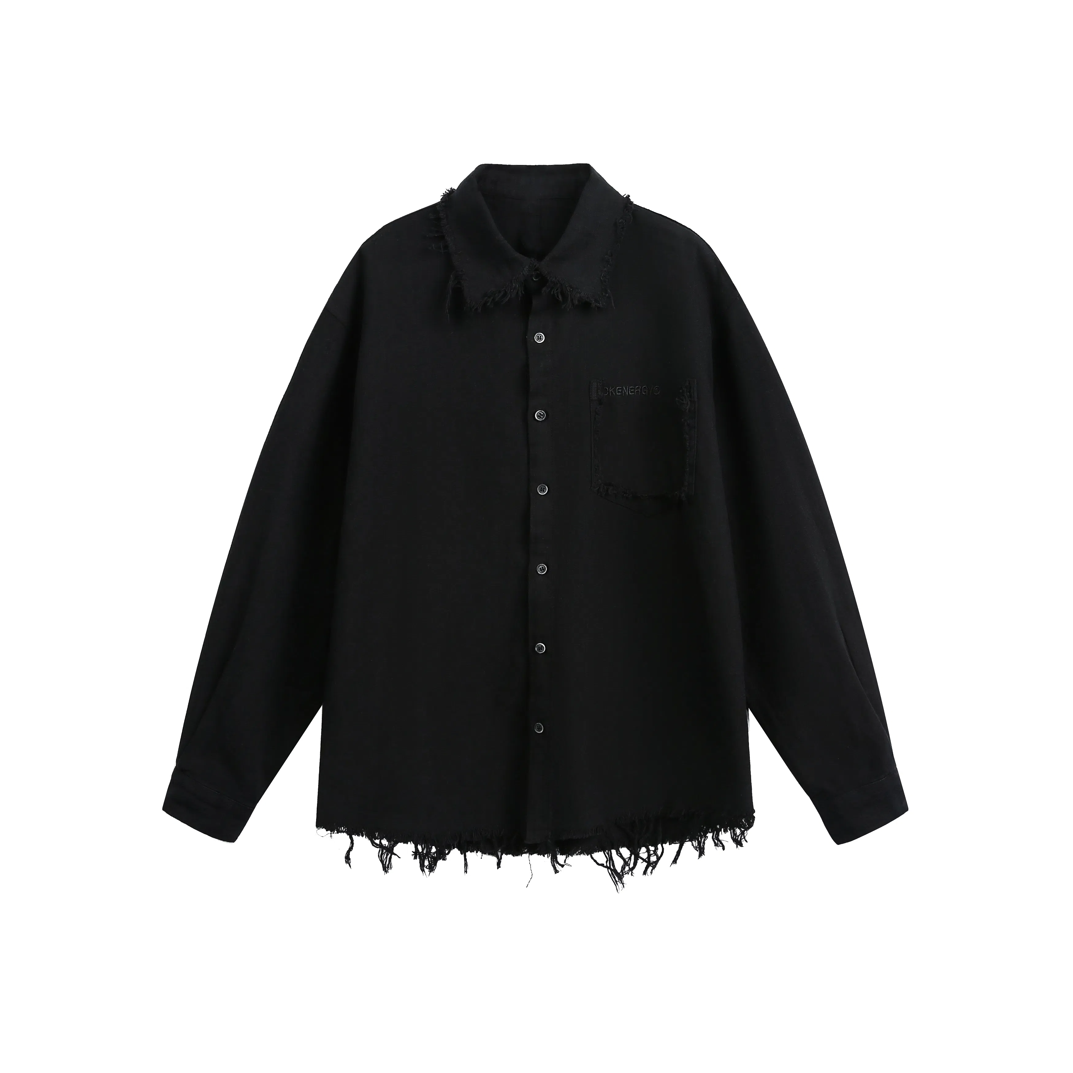 【dme】 美式潮牌复古做旧毛边长袖纯色简约宽松休闲百搭上衣衬衫 男女同款