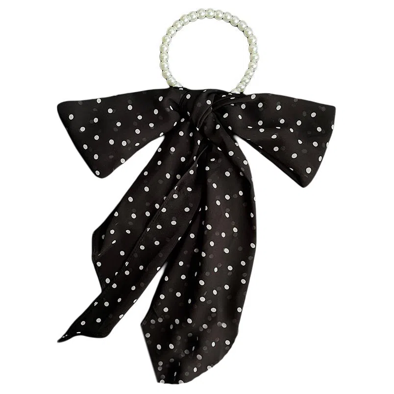 艾佳微 高级感波点玫瑰珍珠夏季薄款系脖飘带围巾百搭长条丝带 丝巾 男女同款情侣款