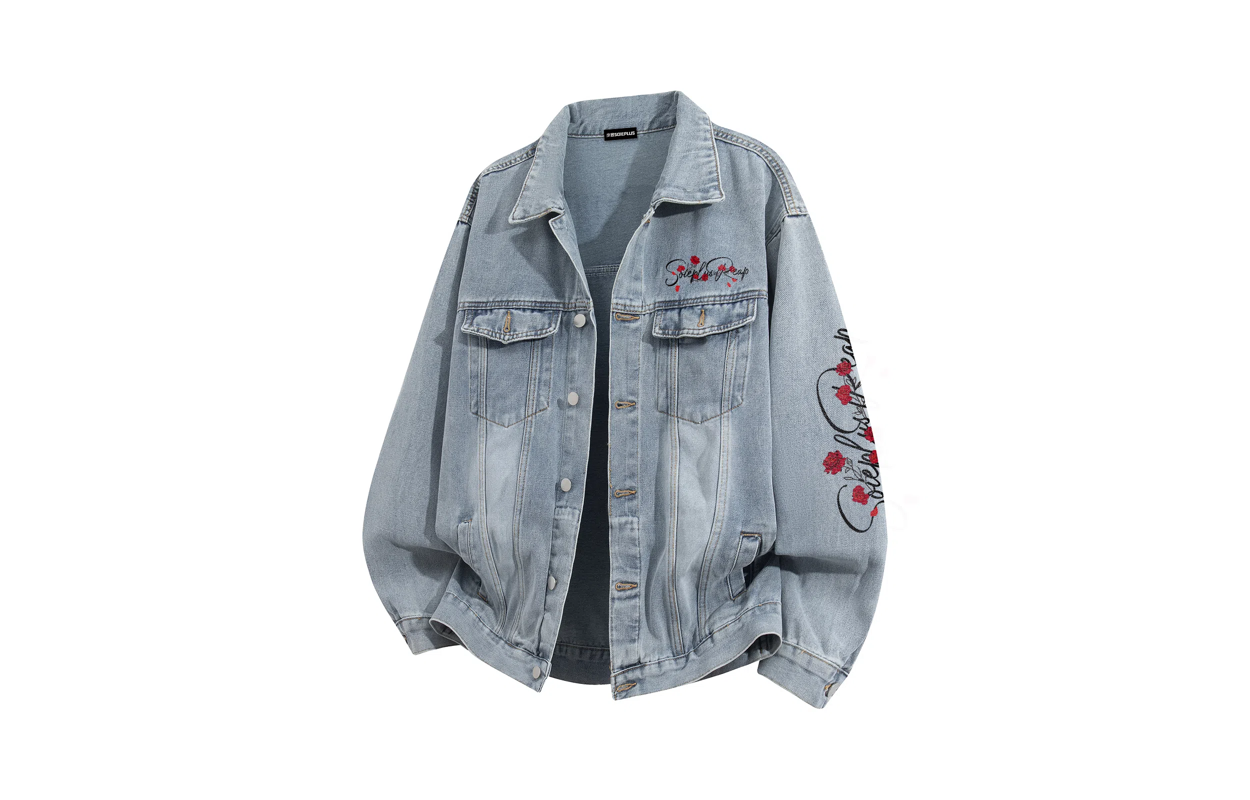 SOIEPLUS Romantic Rose Logo Denim Jacket