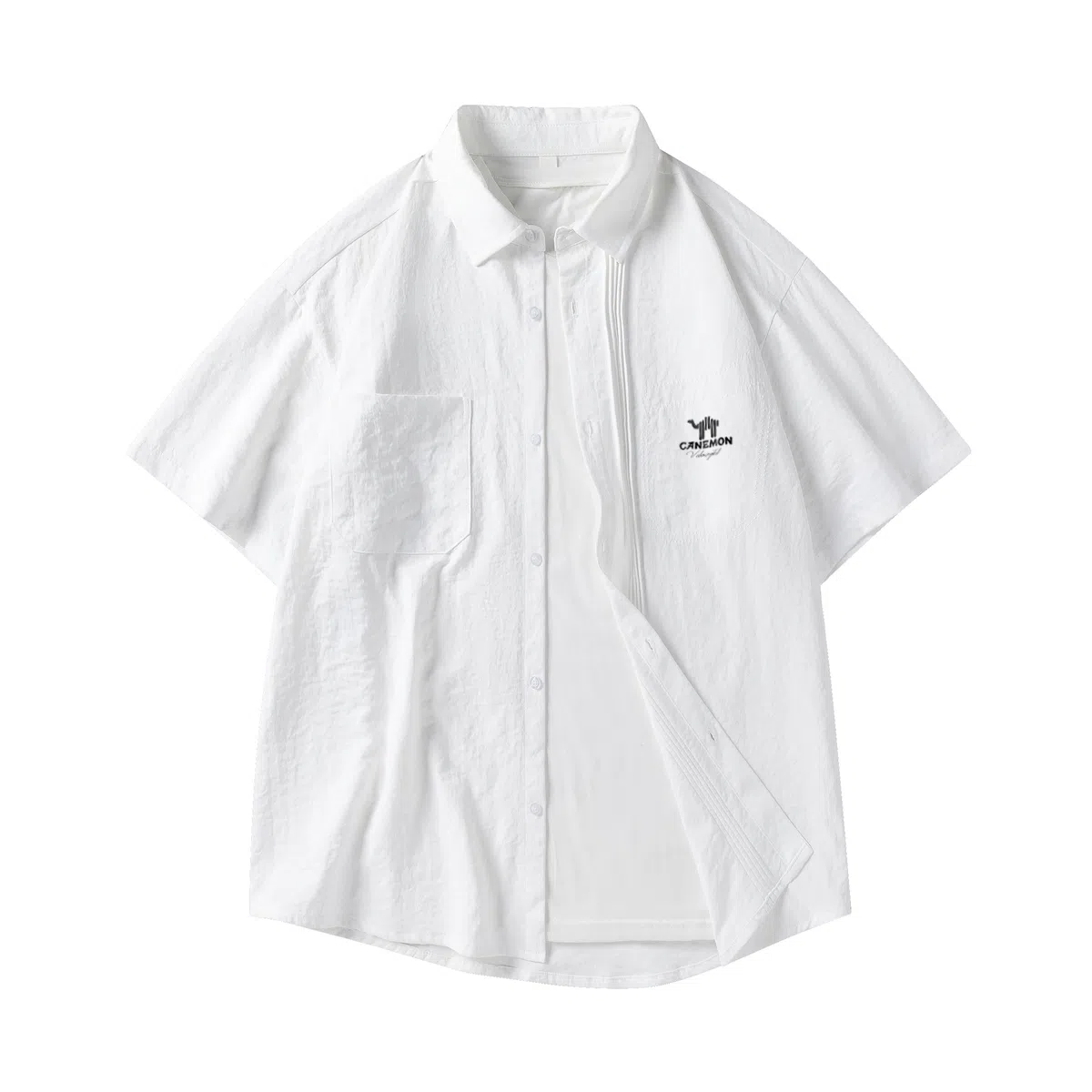 领航骆驼 时尚街头纯色简约印花基础款潮流百搭透气垂感翻领短袖衬衫  男女同款