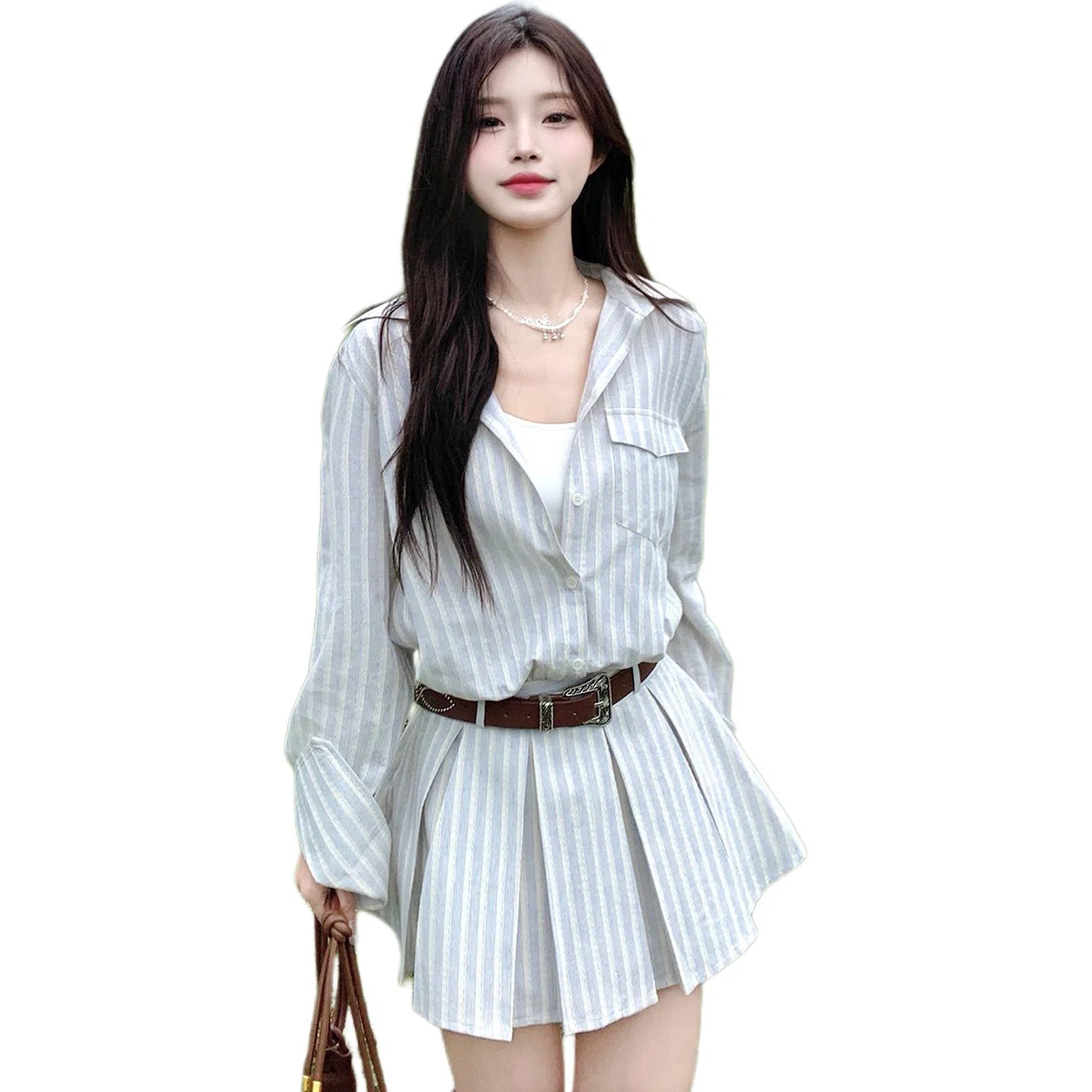 柏黛妃 旷野气质遐想条纹小个子收腰显瘦高级感老钱风短裙长袖连衣裙 女款