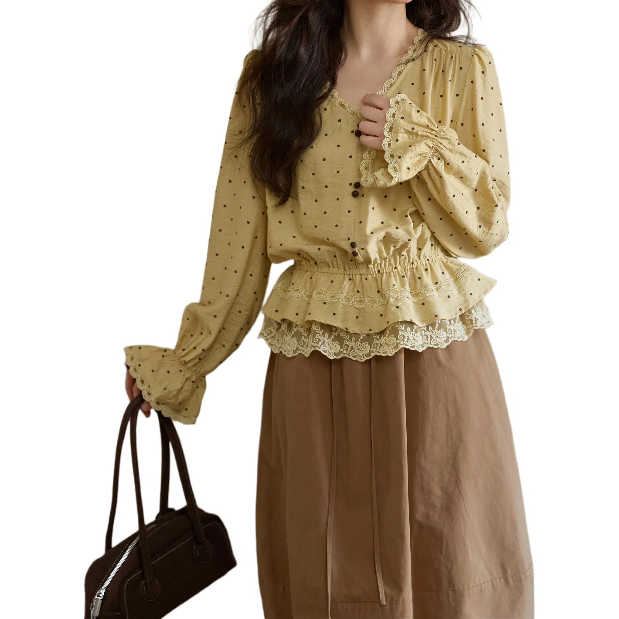 谜秀 黄色波点亚麻衬衫 女款