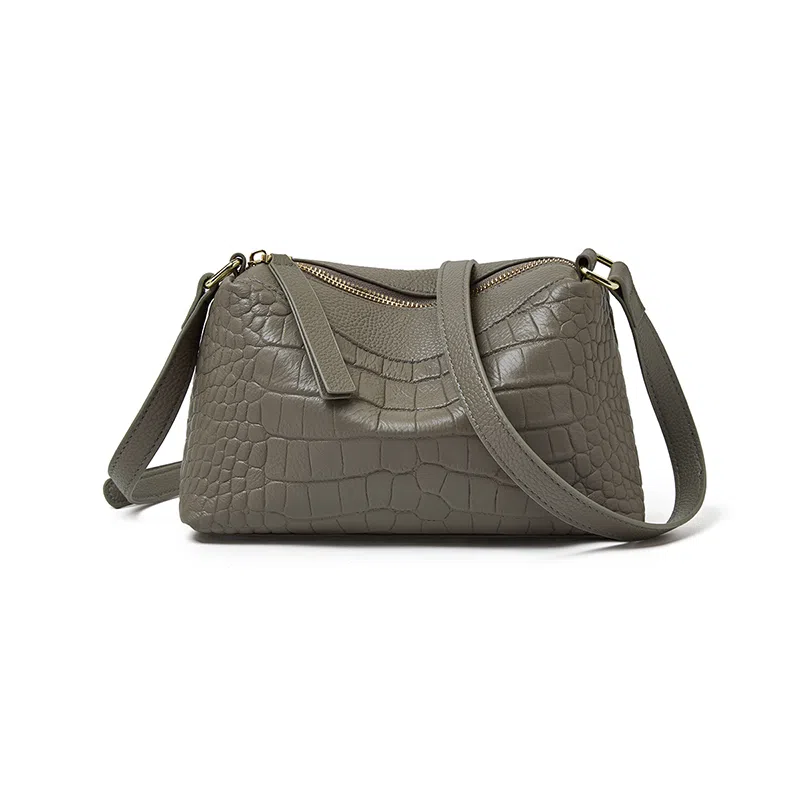 老人头 时尚鳄鱼纹百搭柔软高级质感 牛皮革拼合成革 单肩包 常规 女款 多色