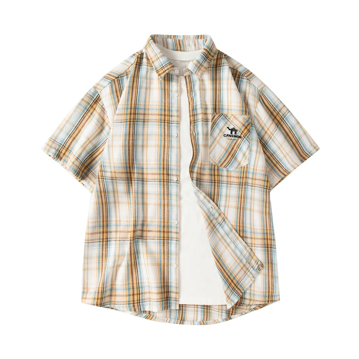 领航骆驼 学院风日系多彩格纹纽扣翻领宽松百搭潮流休闲长袖高街格子衫外套情侣款高级感    衬衫 男女同款