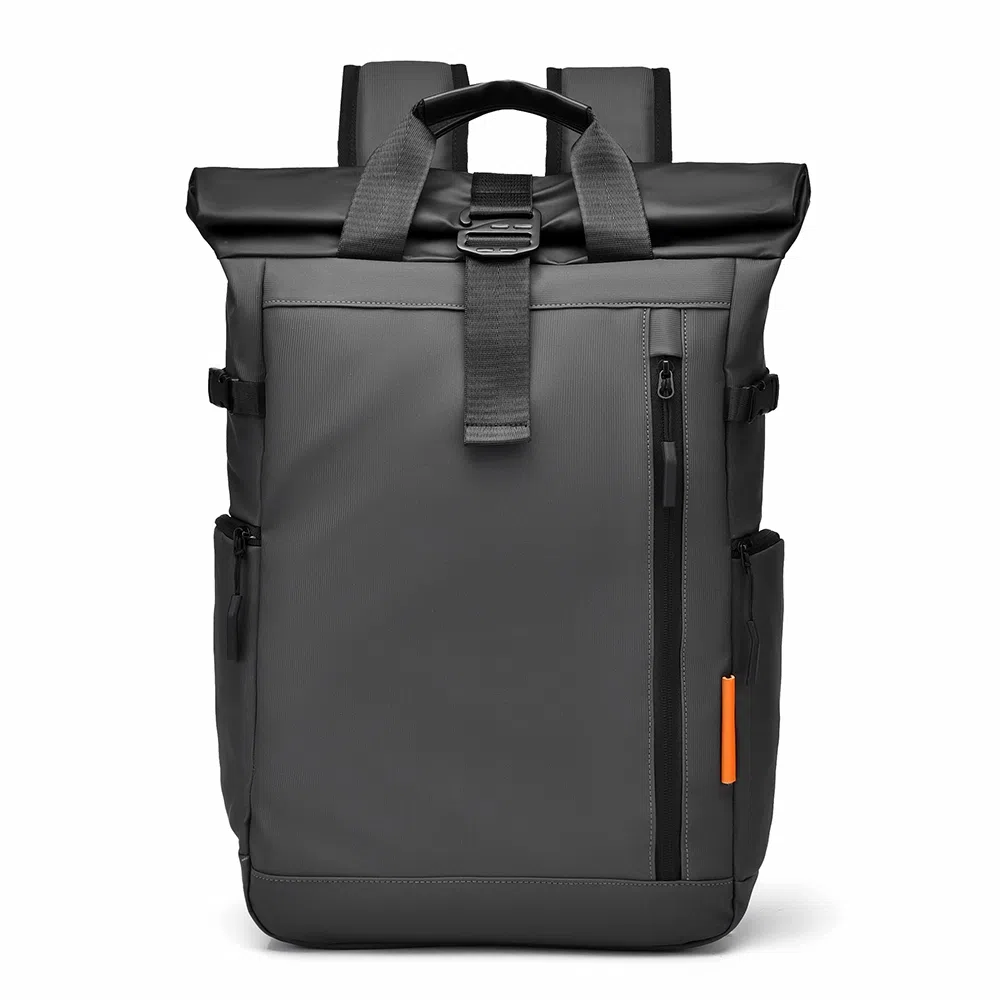 老人头 机能工装风大容量折叠扩容出差旅行 合成革 双肩包 常规 男女同款情侣款 黑色/灰色/浅灰色