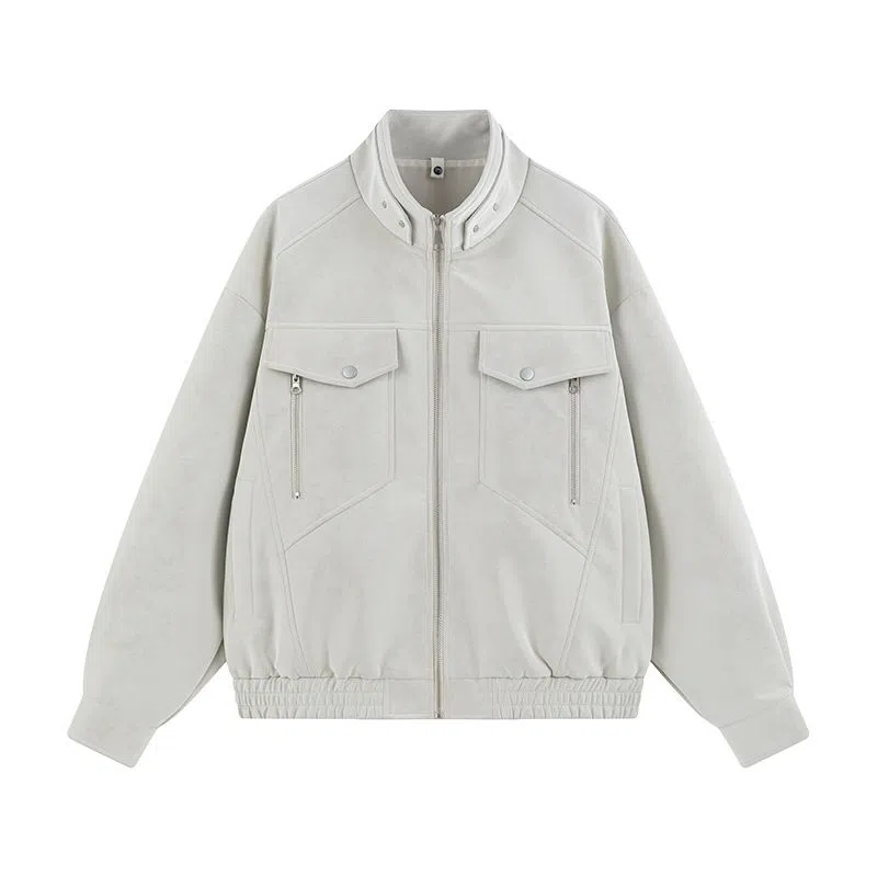 艾梵斯贝 美式复古潮流立领扎染高级感设计无性别主义高街风潮牌日常通勤百搭帅酷气质宽松休闲皮衣 男女同款