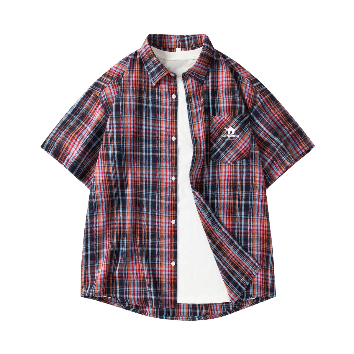 领航骆驼 学院风日系多彩格纹纽扣翻领宽松百搭潮流休闲长袖高街格子衫外套情侣款高级感    衬衫 男女同款