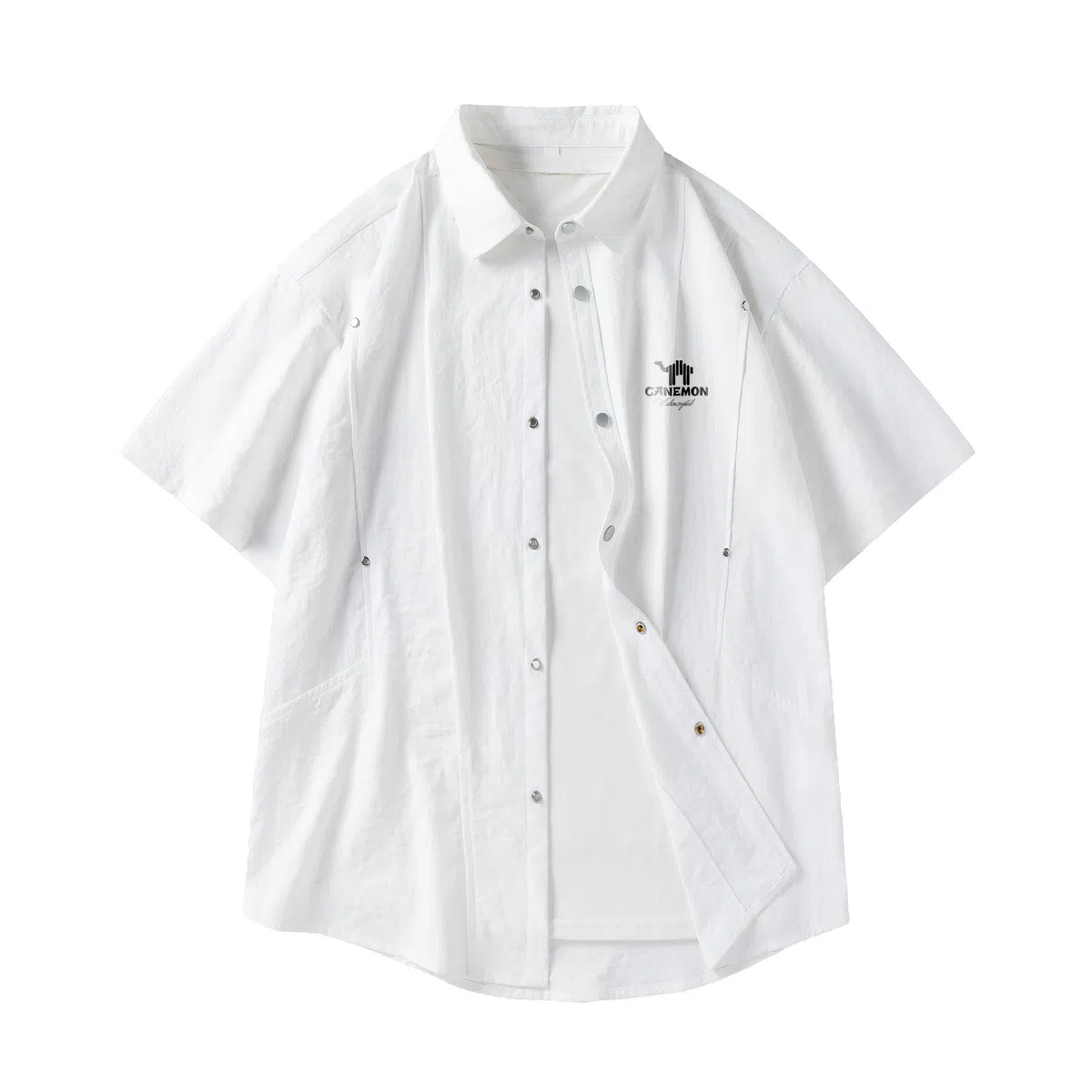 领航骆驼 嘻哈街头美式时尚翻领痞帅复古潮牌凉感透气薄款宽松休闲百搭轻商务通勤落肩短袖   衬衫  男女同款