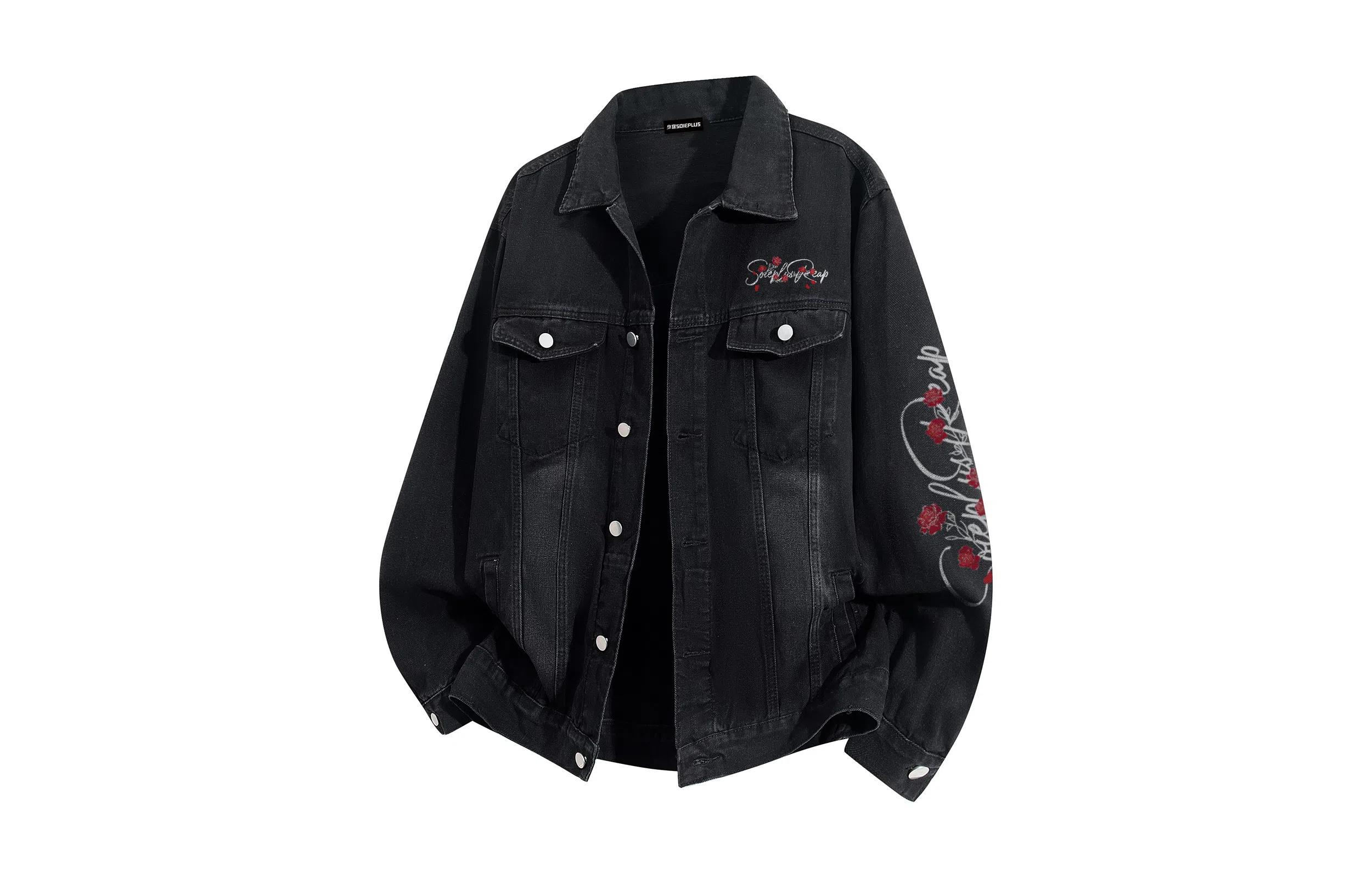 SOIEPLUS Romantic Rose Logo Denim Jacket