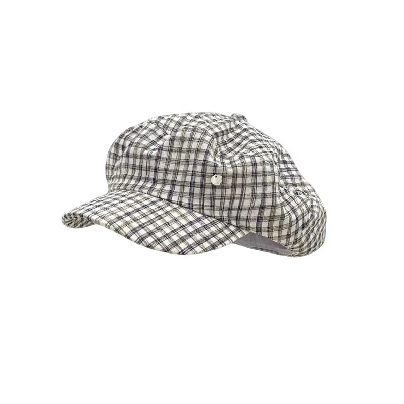 艾佳微 海军风小众格纹金属小标文艺显白春夏遮阳时髦优雅显脸小 棉 贝雷帽 男女同款情侣款