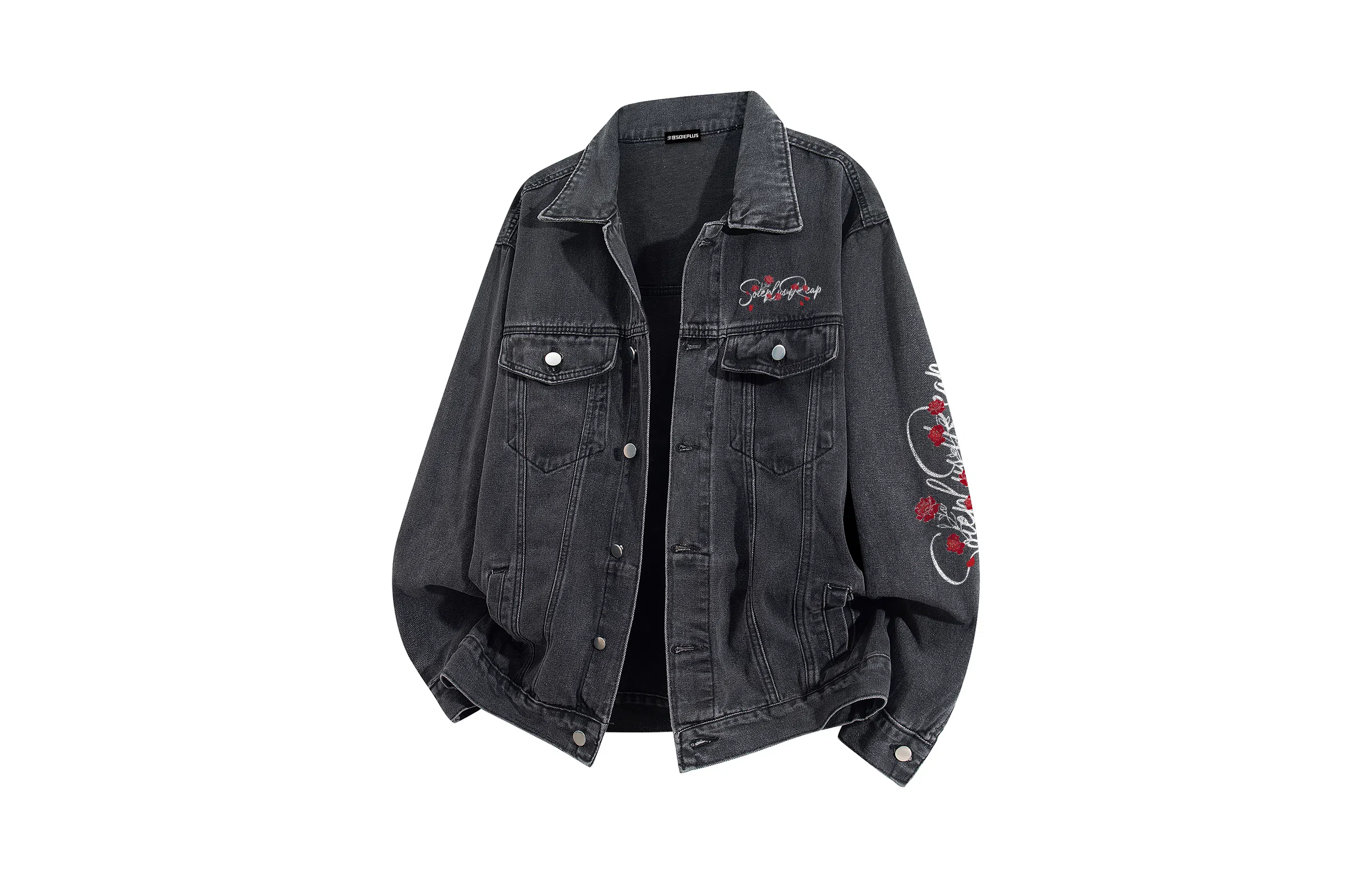 SOIEPLUS Romantic Rose Logo Denim Jacket