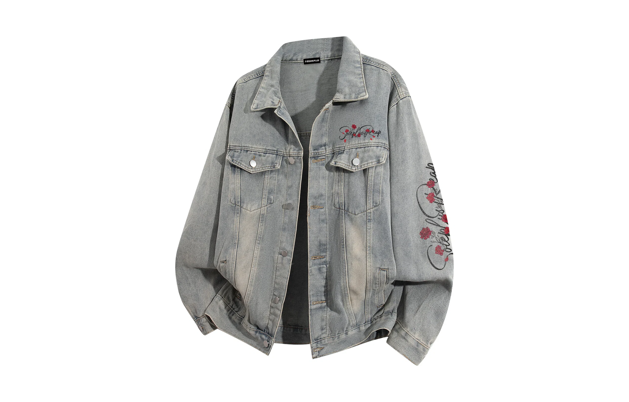 SOIEPLUS Romantic Rose Logo Denim Jacket