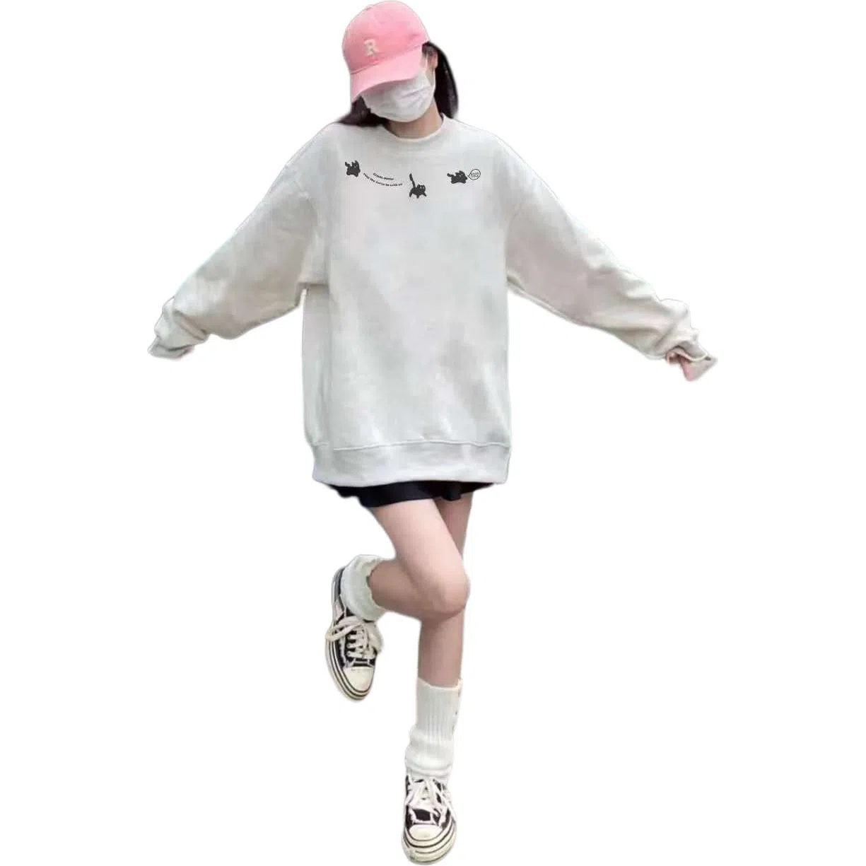 邓大喵 韩系宽松显瘦设计感通勤卡通圆领长袖卫衣 女款