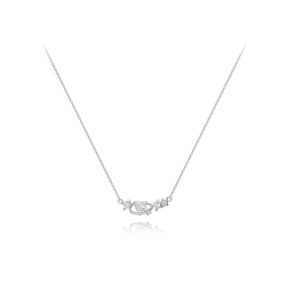 【纯银999 | 星月系列】 六桂福珠宝 经典百搭小众设计高级感学生日常简约精致轻奢通勤极简约会温柔气质可调节锁骨链 足银 项链 女款