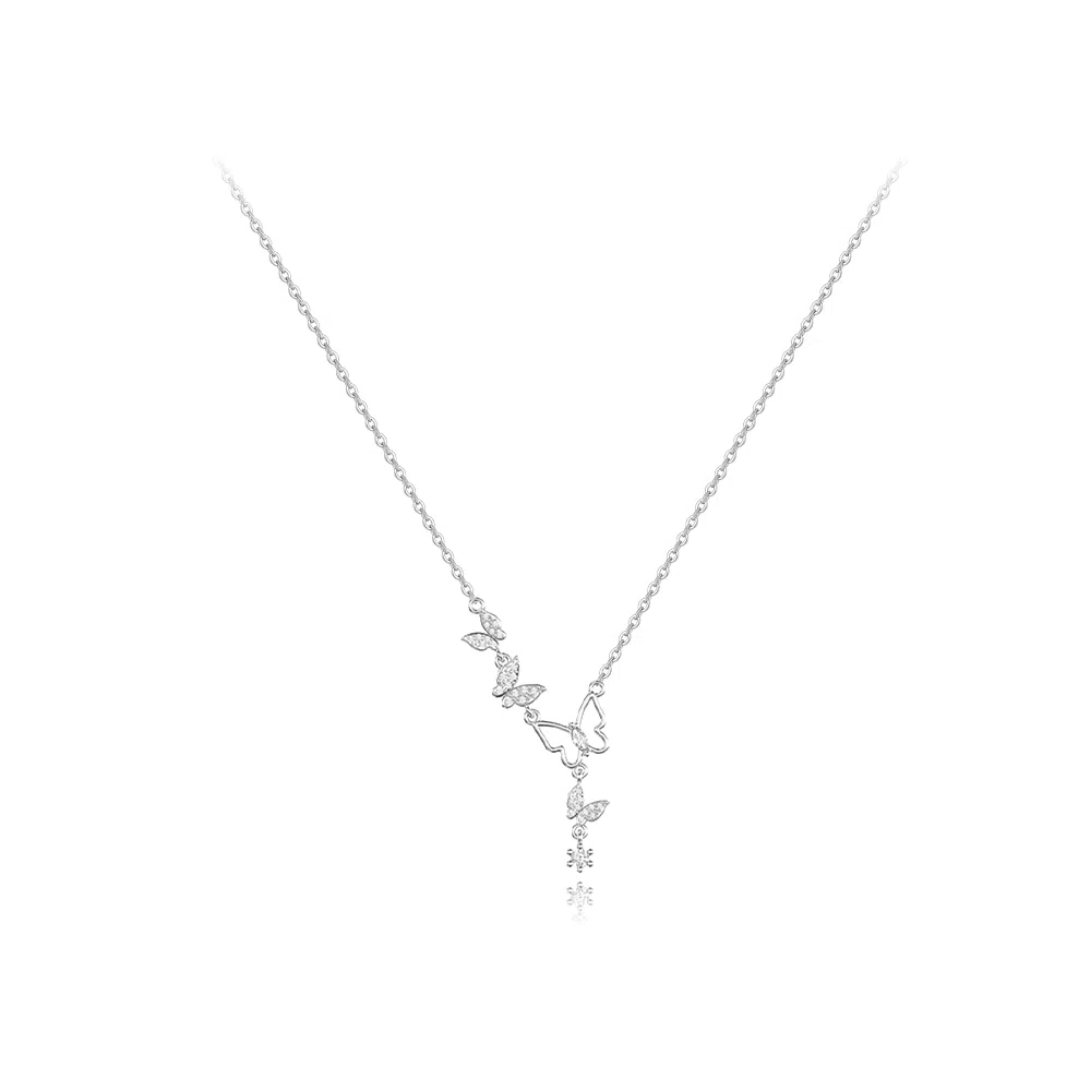 【S925银】 六桂福珠宝 蝴蝶 小众设计经典百搭学生日常简约精致高级感轻奢通勤极简约会温柔气质可调节锁骨链#好运 锆石 项链 女款