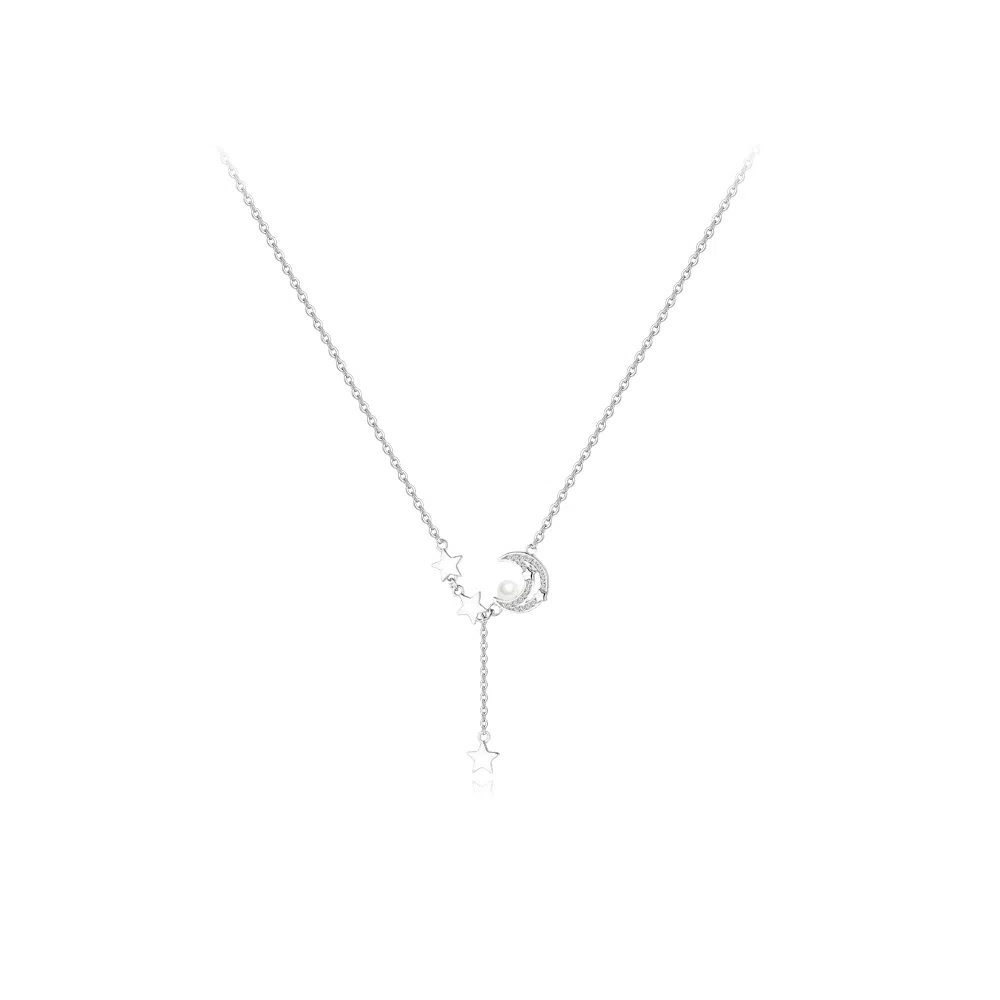 【925银】 六桂福珠宝 星月系列 小众设计经典百搭学生日常简约精致高级感轻奢通勤平安约会温柔气质可调节锁骨链 锆石 项链 女款