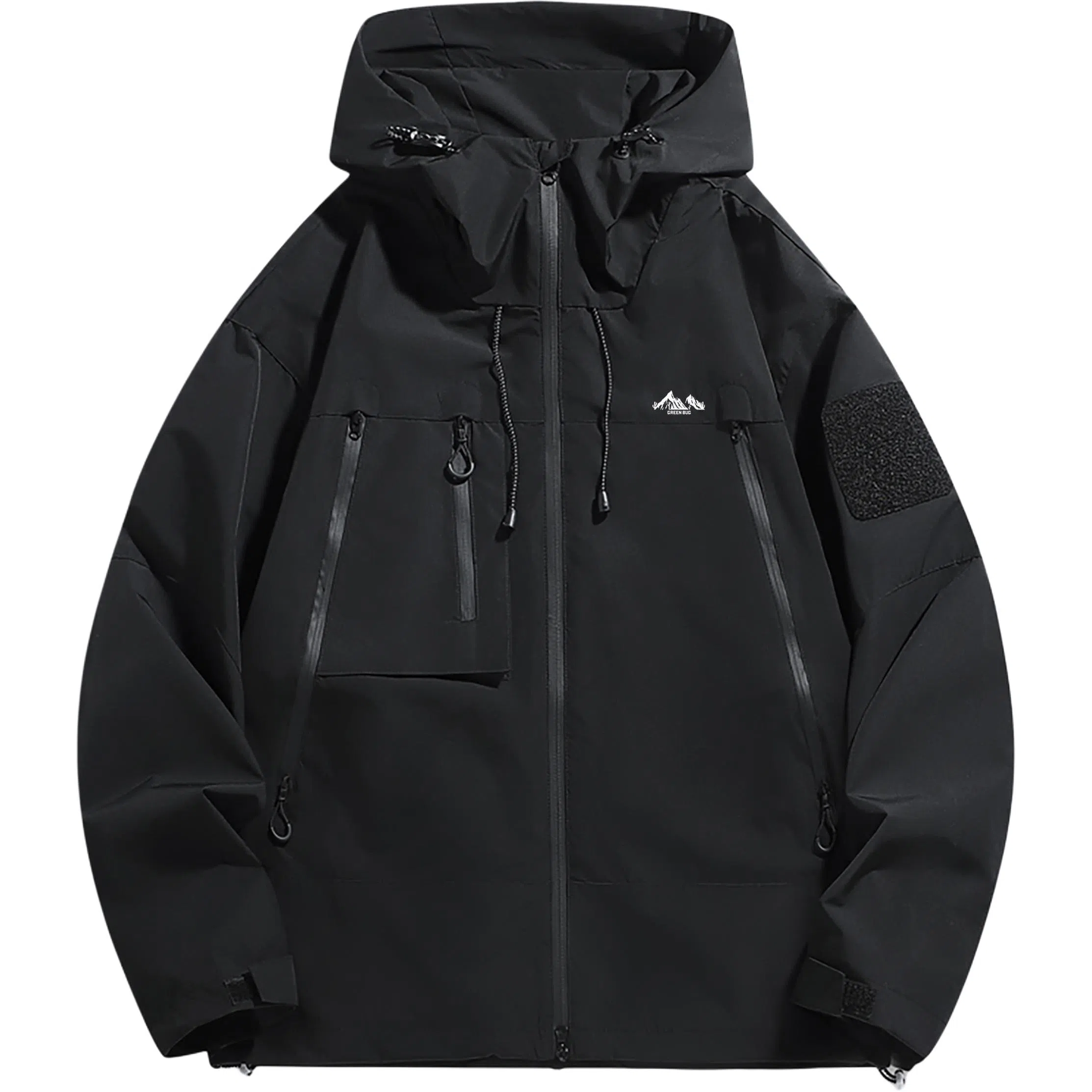 虫小绿 美式潮流山系机能风户外工装防风登山服拉链长袖连帽外套日常通勤百搭夹克 男女同款