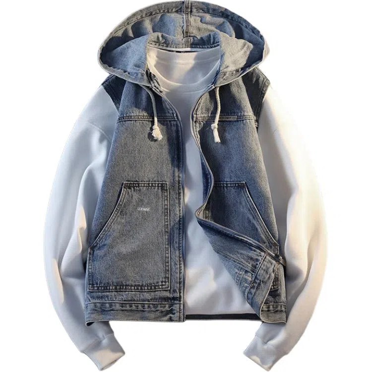【dme】 春秋季连帽拉链马甲时尚帅气无袖上衣韩系时髦洋气入秋外搭气质有型百搭牛仔外套 男女同款