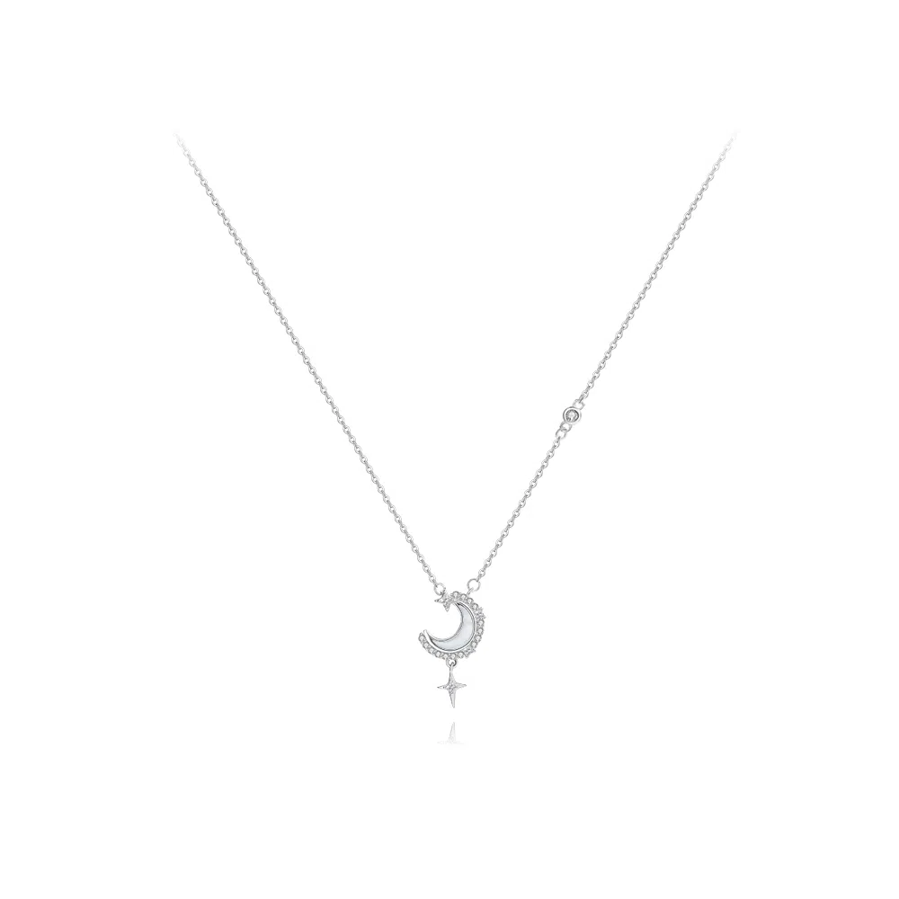【S925银】 六桂福珠宝 星月系列 小众设计经典百搭学生日常简约精致高级感轻奢通勤极简约会温柔气质可调节锁骨链 锆石 项链 女款