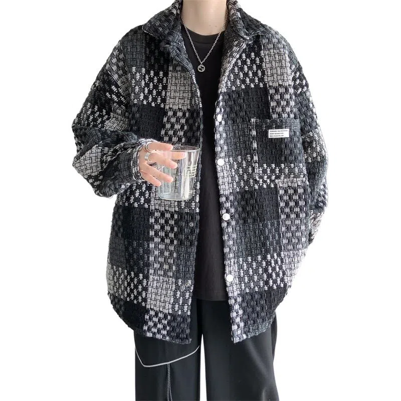 顶峰保罗 格子潮牌美式复古工装宽松休闲  运动外套无性别主义痞帅时尚百搭大码翻领夹克 男女同款