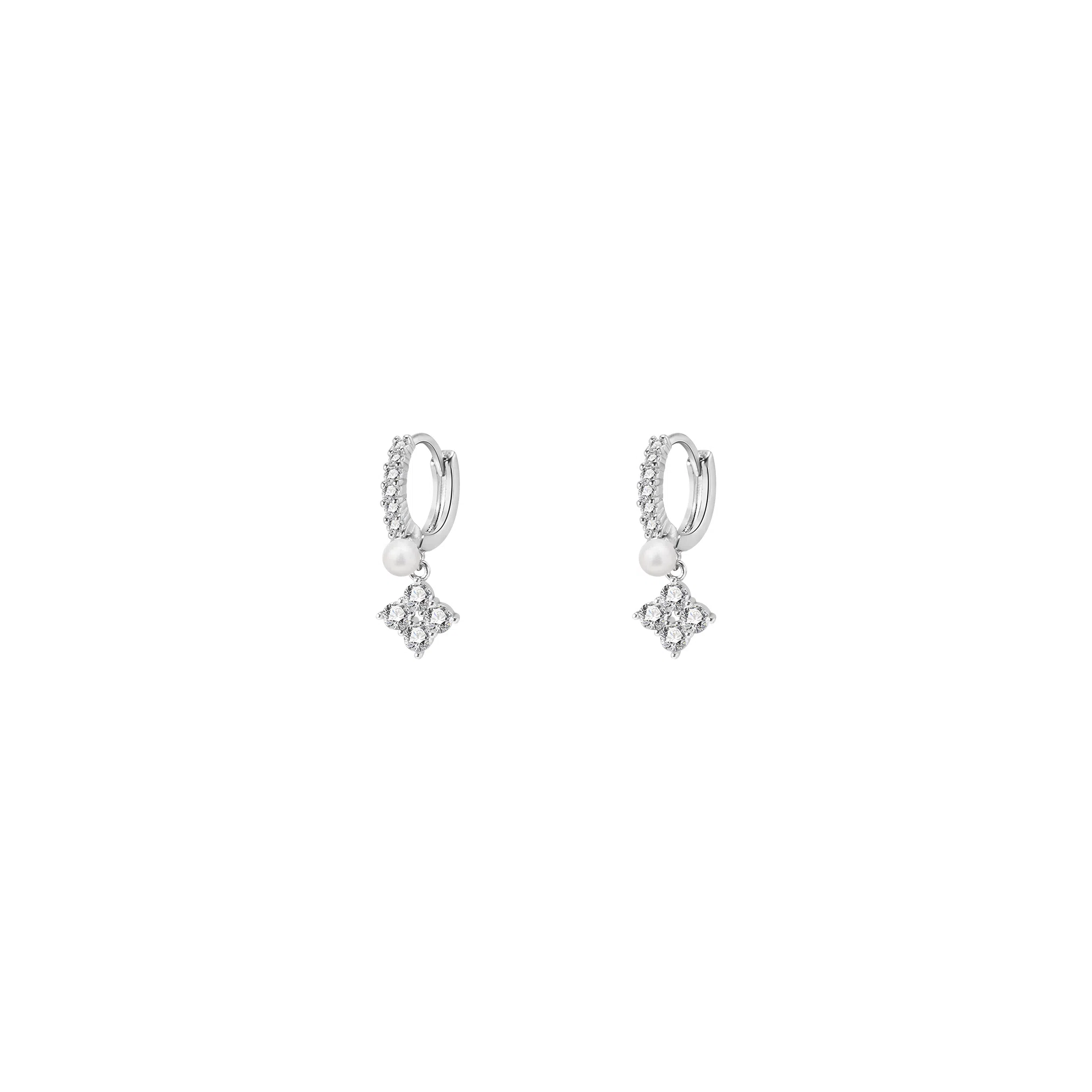 芒果饰品 韩系爆闪满钻四叶花精致 铜 耳环 女款