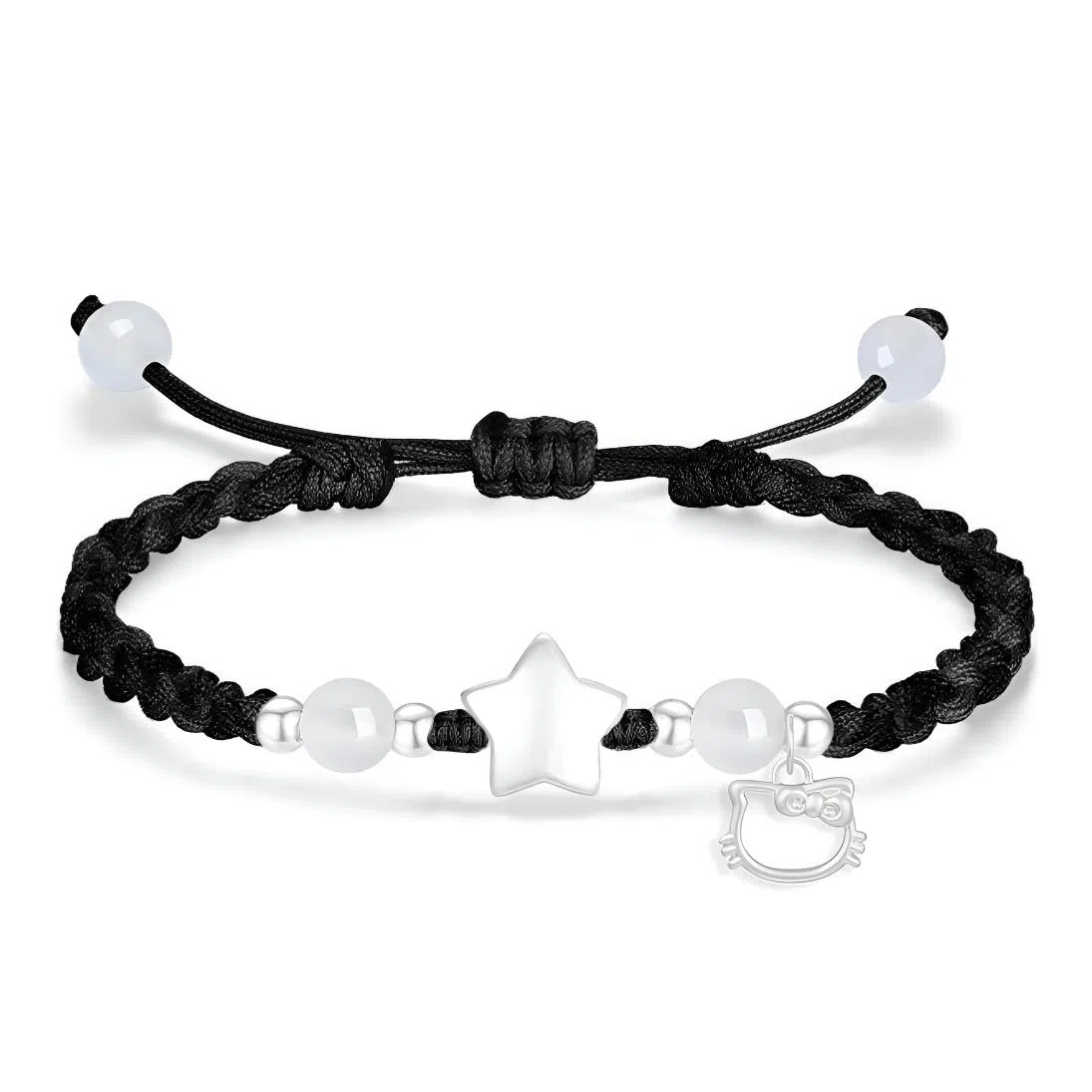 【S999纯银招财猫】 京华录 少女星愿 粉色甜美可爱立体星星造型设计转运珠编织绳 甜蜜浪漫小清新恋爱告白 琉璃 手绳 男女同款情侣款