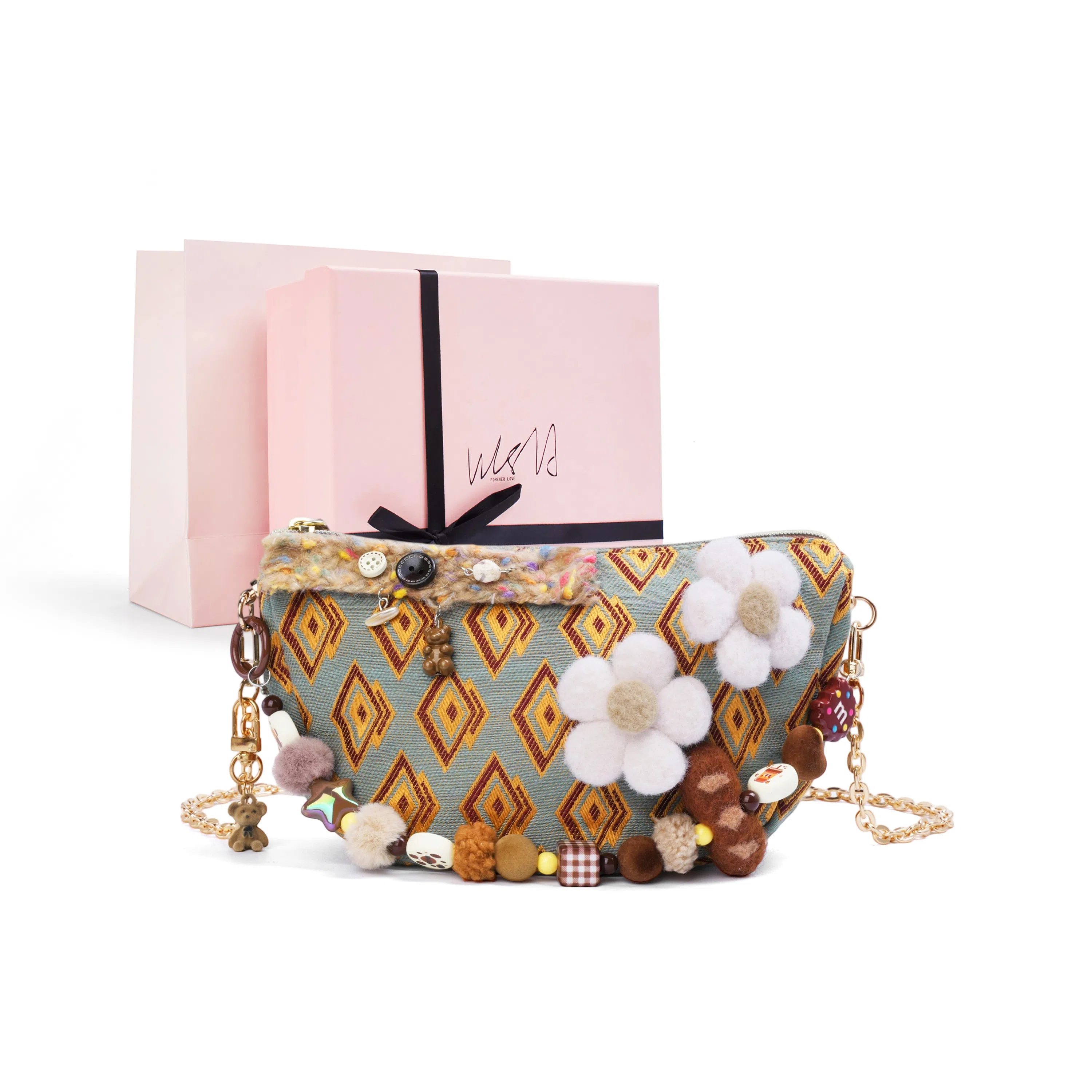 雅诗兰黛【定制化妆包】小花 软萌织梦 甜美  清新 时尚 简约 花朵装饰 温柔知性风 约会 通勤 复古凌格帆布化妆收纳包 便携