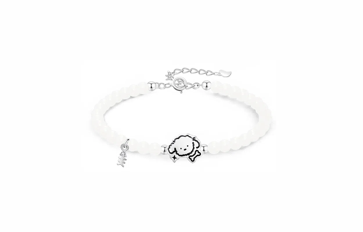 牧言 小狗贴贴 萌趣可爱简约浪漫高级感 小众设计精致甜美百搭小鱼流苏闺蜜女友转运珠 恋爱告白 好运 菩提籽 手链 男女同款情侣款