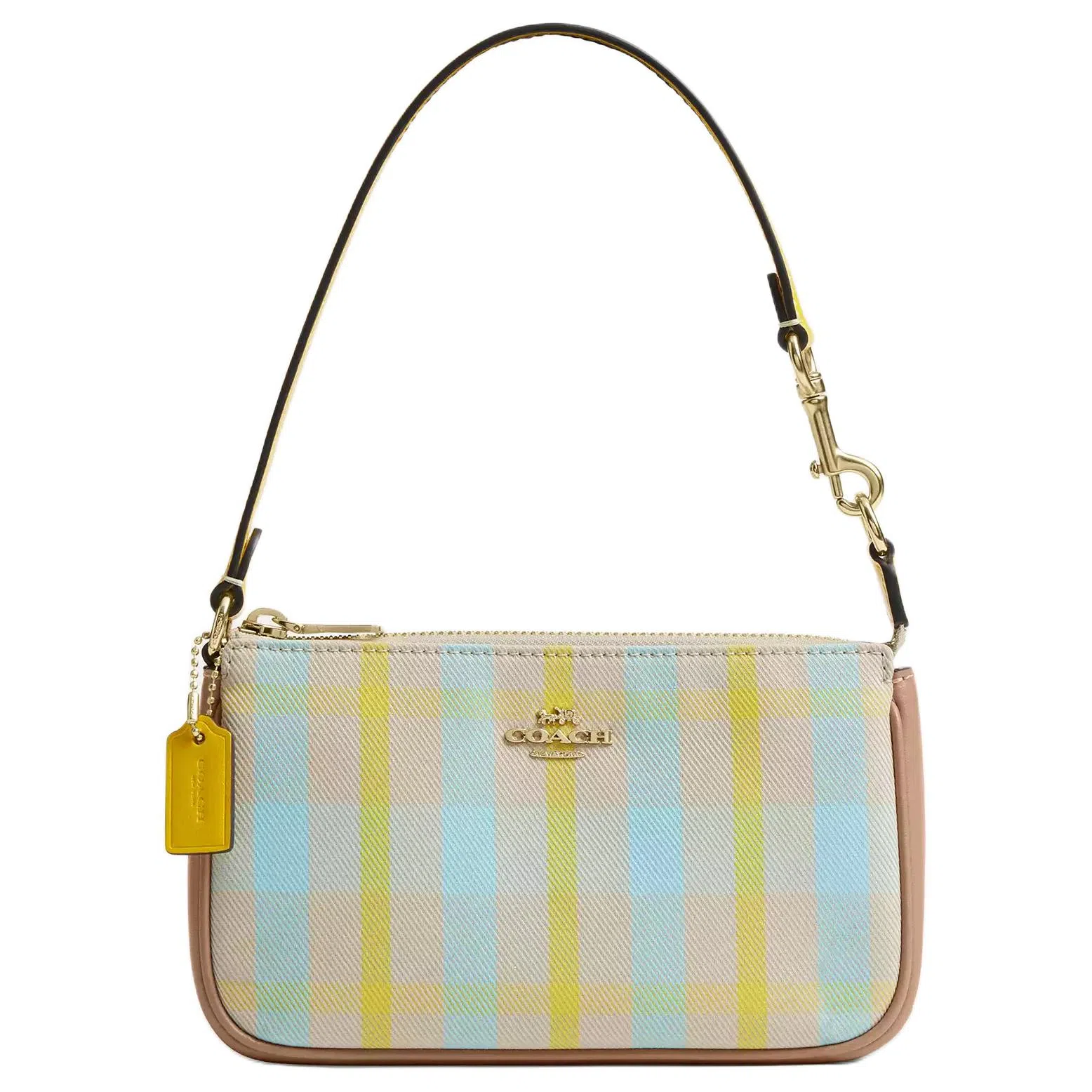 COACH Nolita 19 Plaid Top Zip Small Tote Blue Yellow