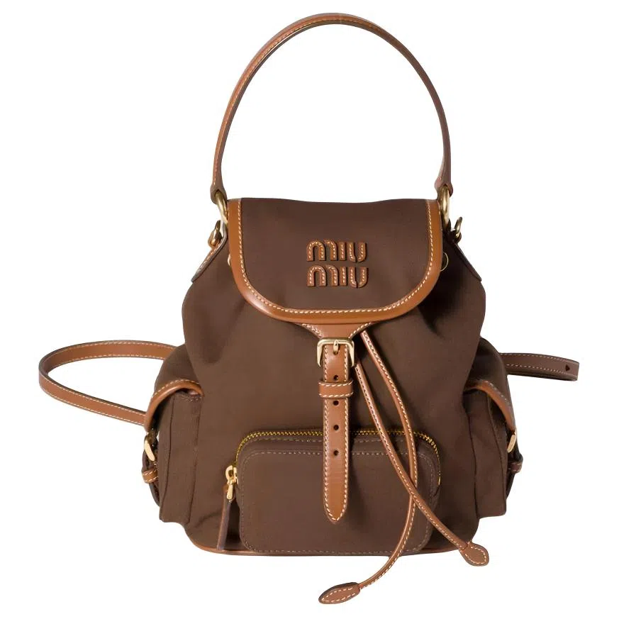 Miu Miu Logo Cotton Backpack Cocoa Brown Brandy
