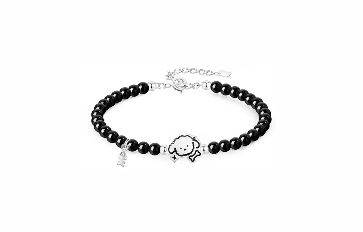 牧言 小狗贴贴 萌趣可爱简约浪漫高级感 小众设计精致甜美百搭小鱼流苏闺蜜女友转运珠 恋爱告白 好运 菩提籽 手链 男女同款情侣款