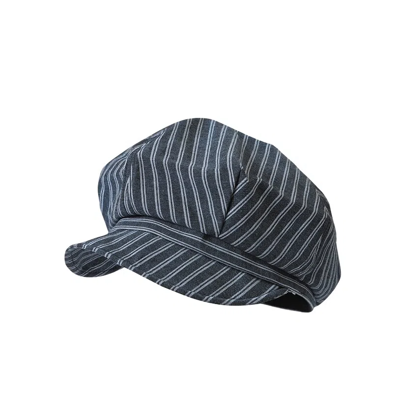 氧气樱桃 日韩系文艺条纹春秋显脸小报童复古画家帽 棉 贝雷帽 男女同款情侣款