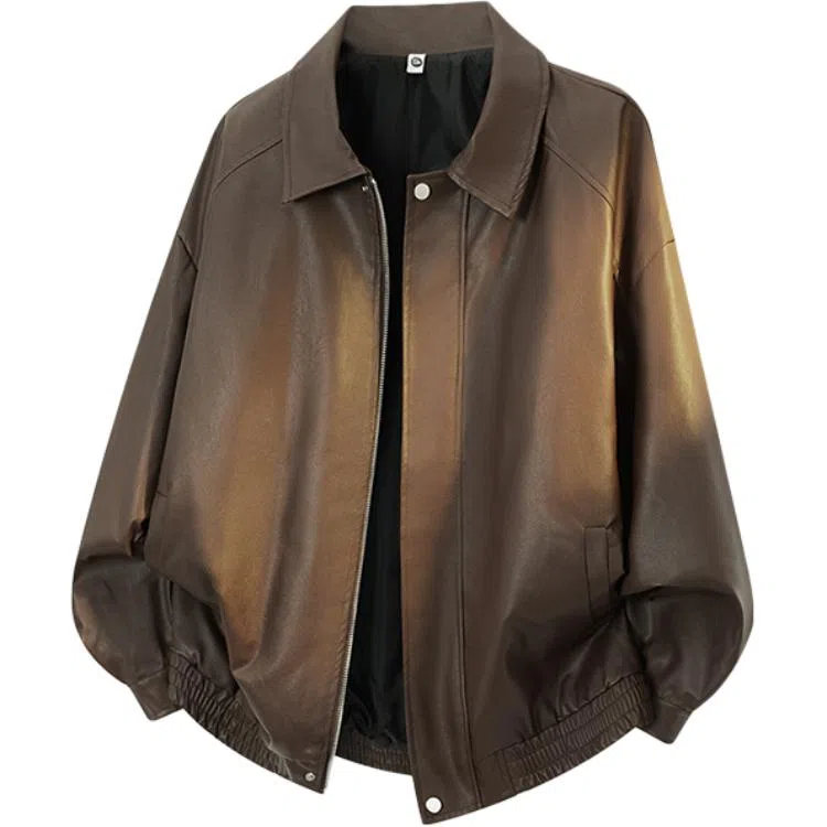 颂希尔 美式痞帅外套高级感防水翻领工装夹克潮牌设计感宽松秋冬季防风复古骑行服皮衣 男女同款