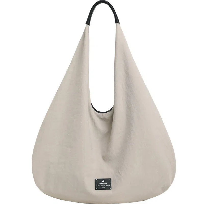 妙迪 通勤系列时尚潮流百搭纯色高级双面豹纹可用一包两背超轻便柔软大容量腋下三角托特包 织物 单肩包 常规 女款 椰青灰