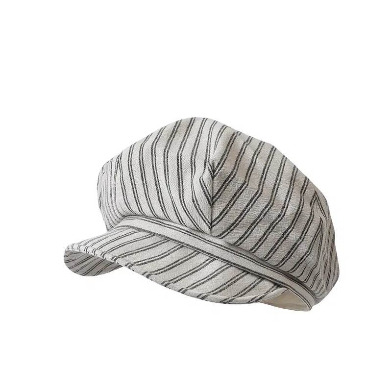 氧气樱桃 日韩系文艺条纹春秋显脸小报童复古画家帽 棉 贝雷帽 男女同款情侣款