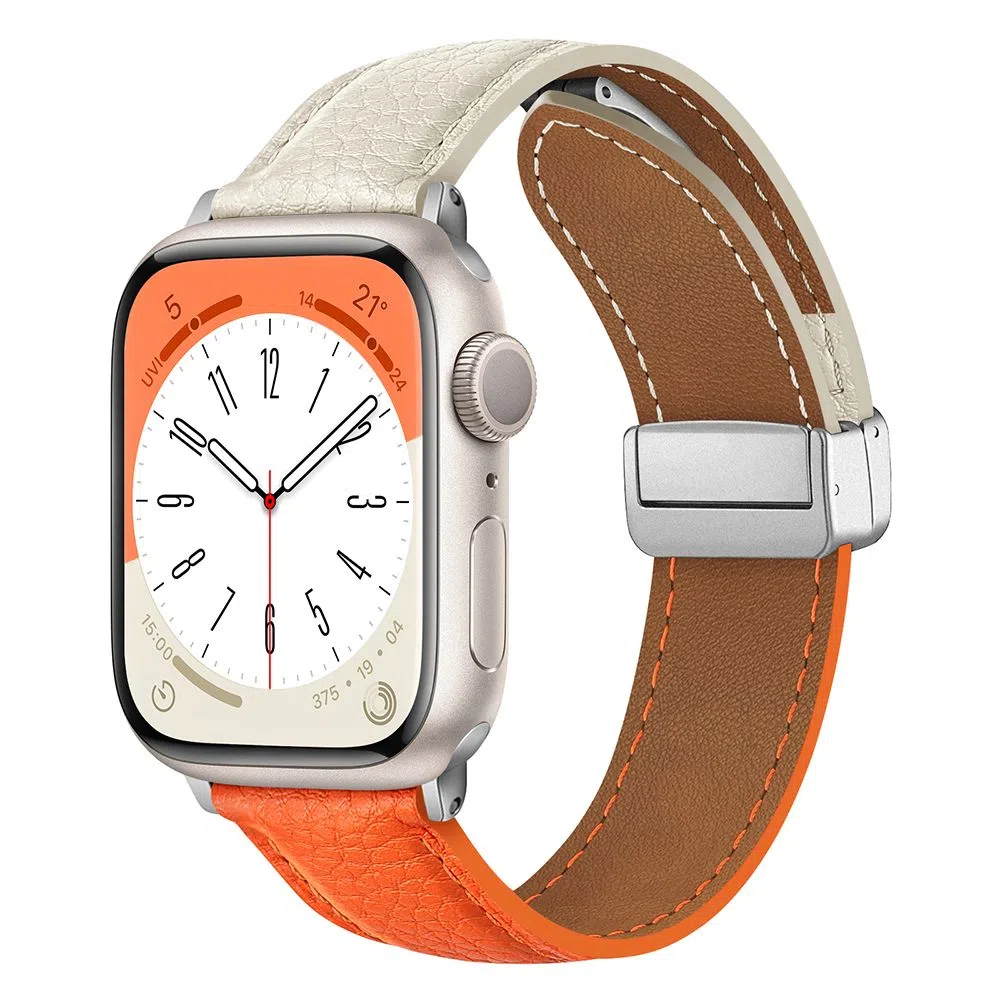 亿祈发 表带 苹果适用 皮质材质 荔枝纹折叠磁吸男女通用