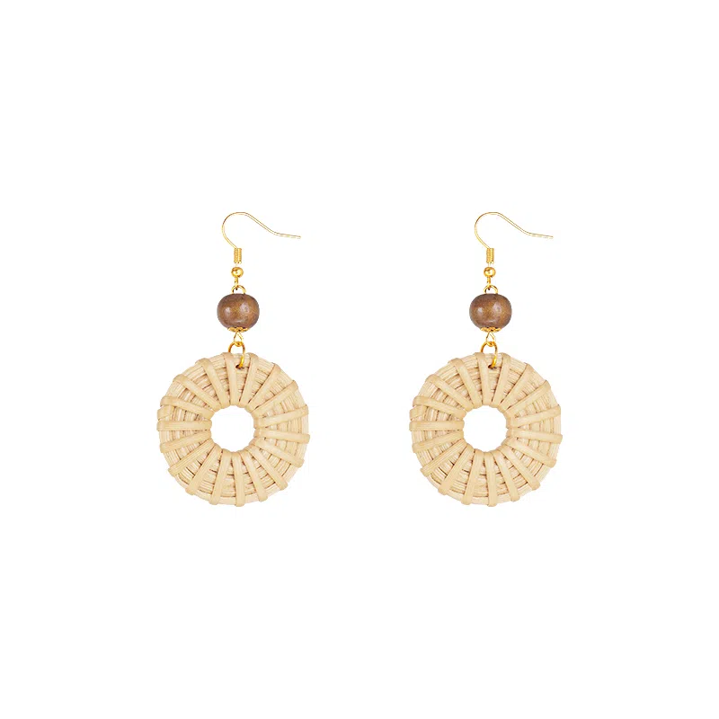 芒果饰品 波西米亚风民族风长款藤编几何 铜 耳环 女款