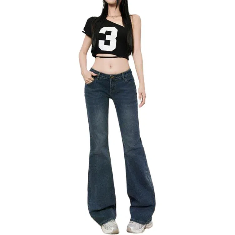 淑好百 弹力修身微喇叭中低腰牛仔裤 女款