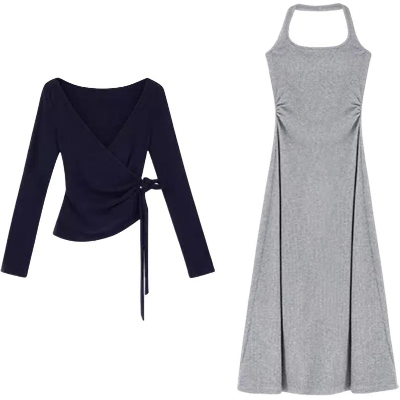 柏黛妃 纯色修身高腰优雅时尚通勤长袖裙装套装 女款