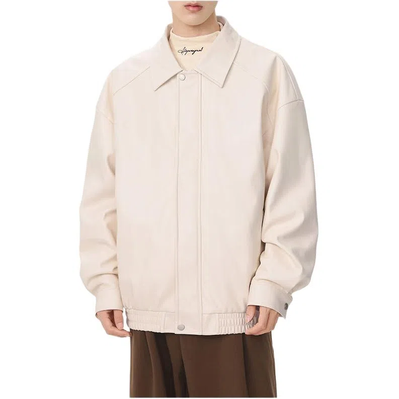 颂希尔 美式痞帅外套高级感防水翻领工装夹克潮牌设计感宽松秋冬季防风复古骑行服皮衣 男女同款