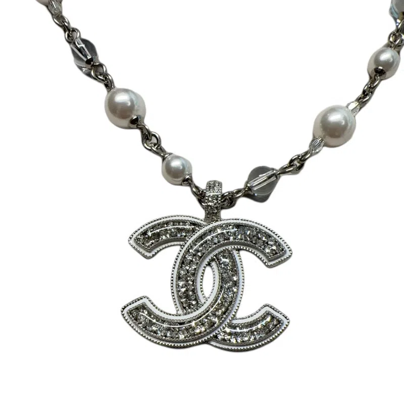CHANEL Double C Necklace Silver