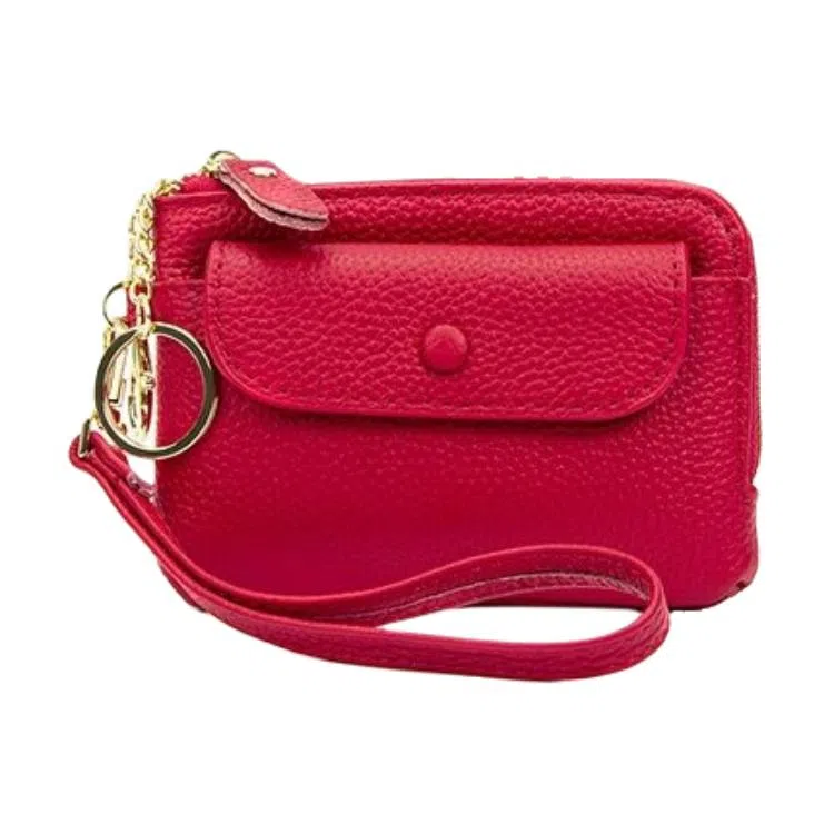 掐尖 纯色简约短款手拎小钱袋真皮收纳钥匙圈硬币包 头层牛皮 零钱包 男女同款情侣款 多色