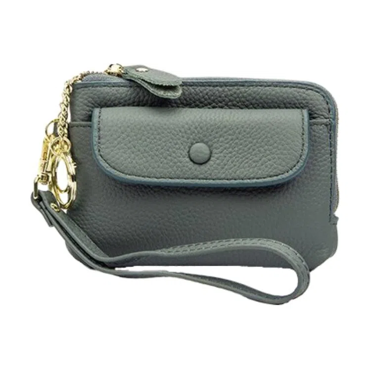 掐尖 纯色简约短款手拎小钱袋真皮收纳钥匙圈硬币包 头层牛皮 零钱包 男女同款情侣款 多色