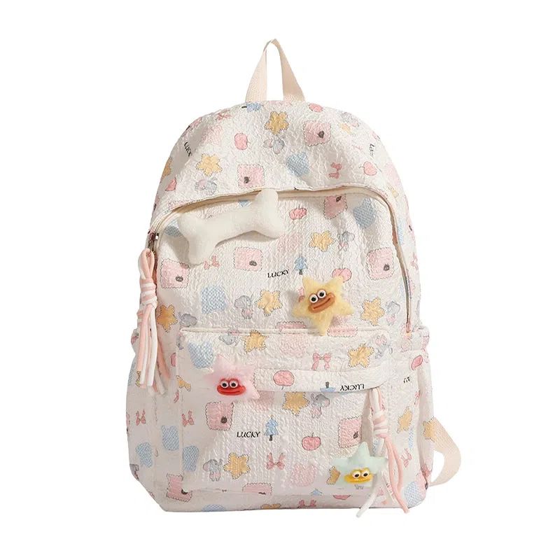 JANE KLAIN Cute Korean Style Fabric Backpack Cream White Peach Pink Sky Blue