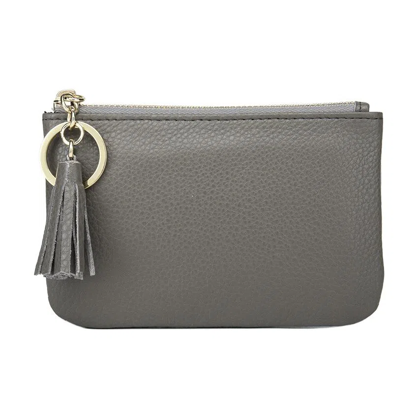 掐尖 纯色收纳真皮拉链手拿简约钥匙钱袋 头层牛皮 零钱包 迷你 女款 黑色/粉红色/浅蓝/大象灰